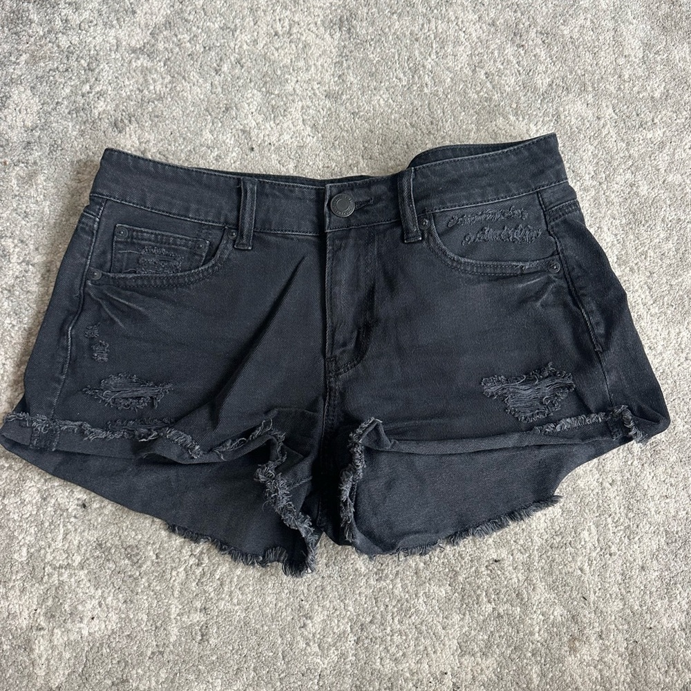 American Eagle Outfitters Black Jean Shorts Distressed Raw-Edge